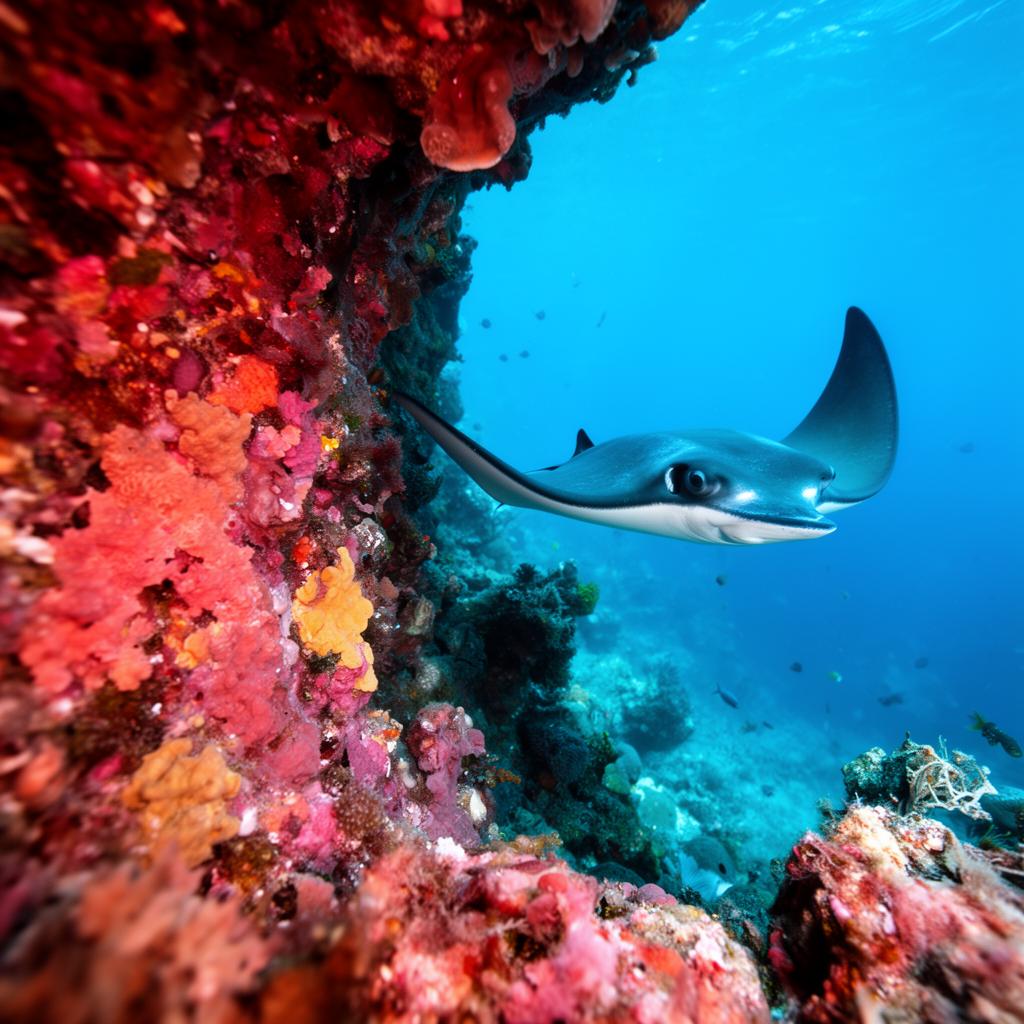 Eagle ray over reef